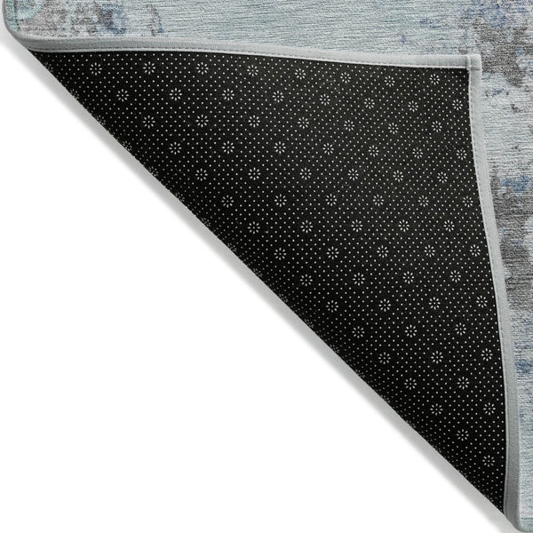 HomeRoots 5' Turquoise Denim Blue and Gray Abstract Area Rug - Modern, Durable, Washable for Indoor/Outdoor Use 8' Round 630815