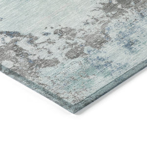 HomeRoots 5' Turquoise Denim Blue and Gray Abstract Area Rug - Modern, Durable, Washable for Indoor/Outdoor Use 8' Round 630815