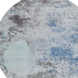 HomeRoots 5' Turquoise Denim Blue and Gray Abstract Area Rug - Modern, Durable, Washable for Indoor/Outdoor Use 8' Round 630815