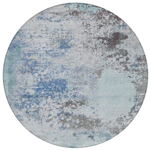 HomeRoots 5' Turquoise Denim Blue and Gray Abstract Area Rug - Modern, Durable, Washable for Indoor/Outdoor Use 8' Round 630815