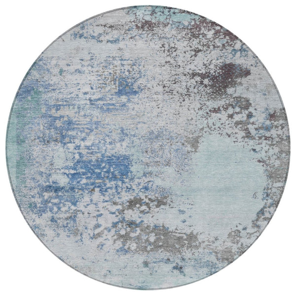 HomeRoots 5' Turquoise Denim Blue and Gray Abstract Area Rug - Modern, Durable, Washable for Indoor/Outdoor Use 8' Round 630815