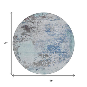 HomeRoots 5' Turquoise Denim Blue and Gray Abstract Area Rug - Modern, Durable, Washable for Indoor/Outdoor Use 8' Round 630815