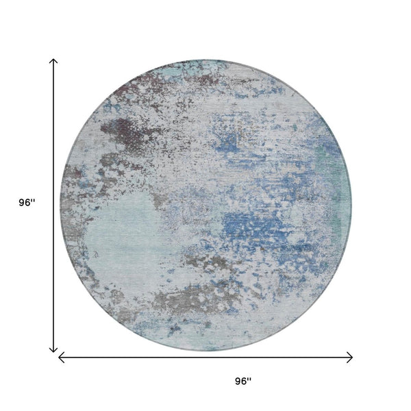 HomeRoots 5' Turquoise Denim Blue and Gray Abstract Area Rug - Modern, Durable, Washable for Indoor/Outdoor Use 8' Round 630815