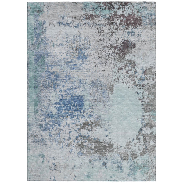 HomeRoots 5' Turquoise Denim Blue and Gray Abstract Area Rug - Modern, Durable, Washable for Indoor/Outdoor Use 8' X 10' 630816