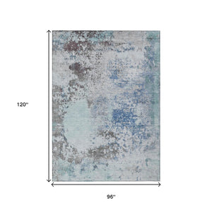 HomeRoots 5' Turquoise Denim Blue and Gray Abstract Area Rug - Modern, Durable, Washable for Indoor/Outdoor Use 8' X 10' 630816
