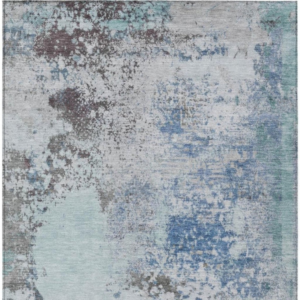 HomeRoots 5' Turquoise Denim Blue and Gray Abstract Area Rug - Modern, Durable, Washable for Indoor/Outdoor Use 9' X 12' 630817