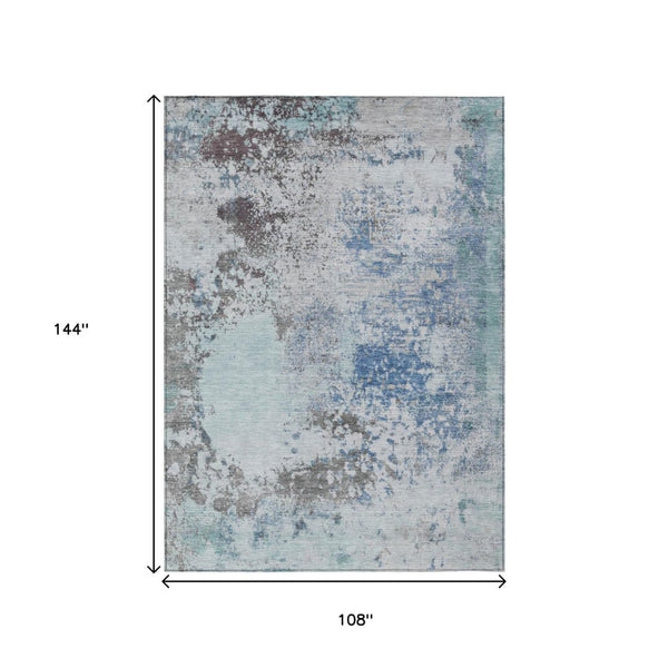 HomeRoots 5' Turquoise Denim Blue and Gray Abstract Area Rug - Modern, Durable, Washable for Indoor/Outdoor Use 9' X 12' 630817