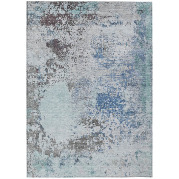 HomeRoots 5' Turquoise Denim Blue and Gray Abstract Area Rug - Modern, Durable, Washable for Indoor/Outdoor Use 9' X 12' 630817