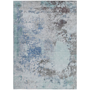 HomeRoots 5' Turquoise Denim Blue and Gray Abstract Area Rug - Modern, Durable, Washable for Indoor/Outdoor Use 10' X 14' 630818