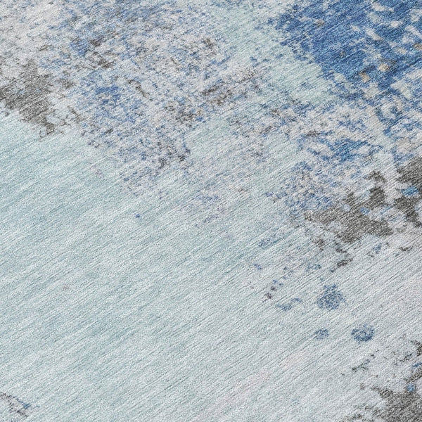 HomeRoots 5' Turquoise Denim Blue and Gray Abstract Area Rug - Modern, Durable, Washable for Indoor/Outdoor Use 10' X 14' 630818