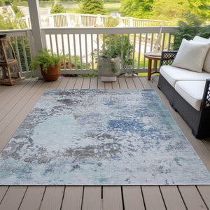 HomeRoots 5' Turquoise Denim Blue and Gray Abstract Area Rug - Modern, Durable, Washable for Indoor/Outdoor Use 10' X 14' 630818