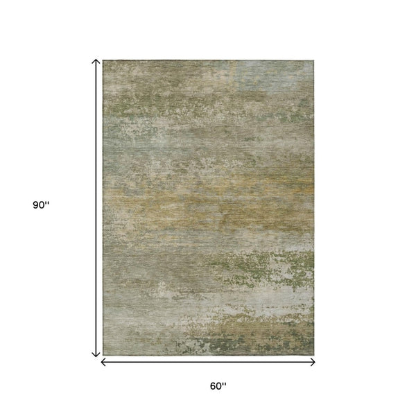 HomeRoots 5' Chic Beige and Fern Green Abstract Washable Area Rug for Indoor and Outdoor Living Spaces 5' X 8' 630826