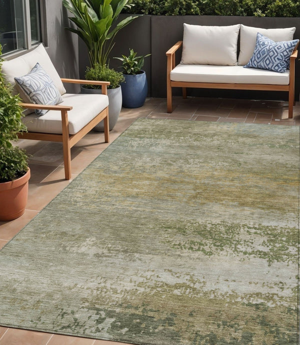 HomeRoots 5' Chic Beige and Fern Green Abstract Washable Area Rug for Indoor and Outdoor Living Spaces 5' X 8' 630826