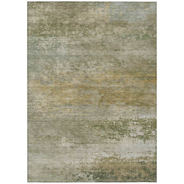 HomeRoots 5' Chic Beige and Fern Green Abstract Washable Area Rug for Indoor and Outdoor Living Spaces 5' X 8' 630826