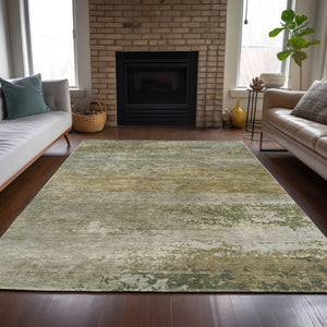 HomeRoots 5' Chic Beige and Fern Green Abstract Washable Area Rug for Indoor and Outdoor Living Spaces 5' X 8' 630826