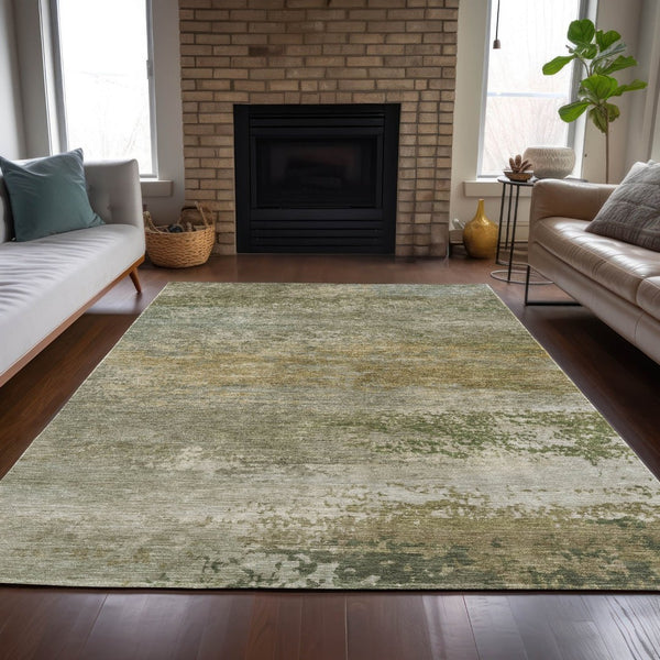 HomeRoots 5' Chic Beige and Fern Green Abstract Washable Area Rug for Indoor and Outdoor Living Spaces 5' X 8' 630826