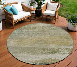 HomeRoots 5' Chic Beige and Fern Green Abstract Washable Area Rug for Indoor and Outdoor Living Spaces 8' Round 630827