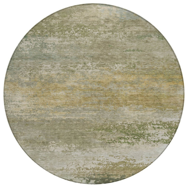 HomeRoots 5' Chic Beige and Fern Green Abstract Washable Area Rug for Indoor and Outdoor Living Spaces 8' Round 630827