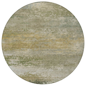 HomeRoots 5' Chic Beige and Fern Green Abstract Washable Area Rug for Indoor and Outdoor Living Spaces 8' Round 630827