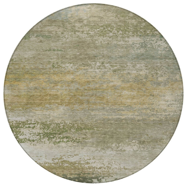 HomeRoots 5' Chic Beige and Fern Green Abstract Washable Area Rug for Indoor and Outdoor Living Spaces 8' Round 630827