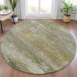 HomeRoots 5' Chic Beige and Fern Green Abstract Washable Area Rug for Indoor and Outdoor Living Spaces 8' Round 630827