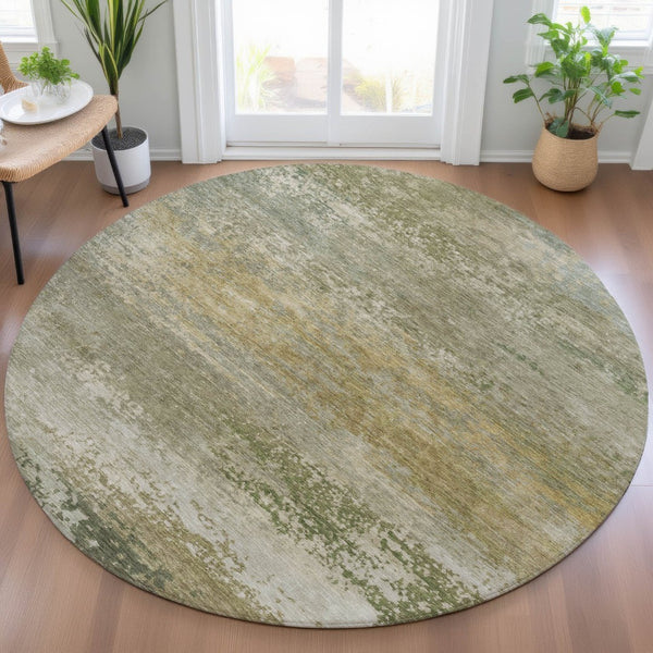 HomeRoots 5' Chic Beige and Fern Green Abstract Washable Area Rug for Indoor and Outdoor Living Spaces 8' Round 630827
