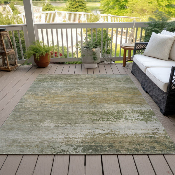 HomeRoots 5' Chic Beige and Fern Green Abstract Washable Area Rug for Indoor and Outdoor Living Spaces 8' X 10' 630828