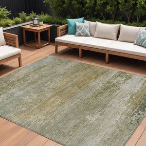 HomeRoots 5' Chic Beige and Fern Green Abstract Washable Area Rug for Indoor and Outdoor Living Spaces 9' X 12' 630829