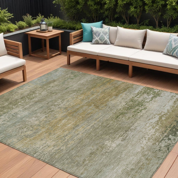 HomeRoots 5' Chic Beige and Fern Green Abstract Washable Area Rug for Indoor and Outdoor Living Spaces 10' X 14' 630830