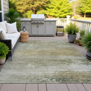 HomeRoots 5' Chic Beige and Fern Green Abstract Washable Area Rug for Indoor and Outdoor Living Spaces 10' X 14' 630830