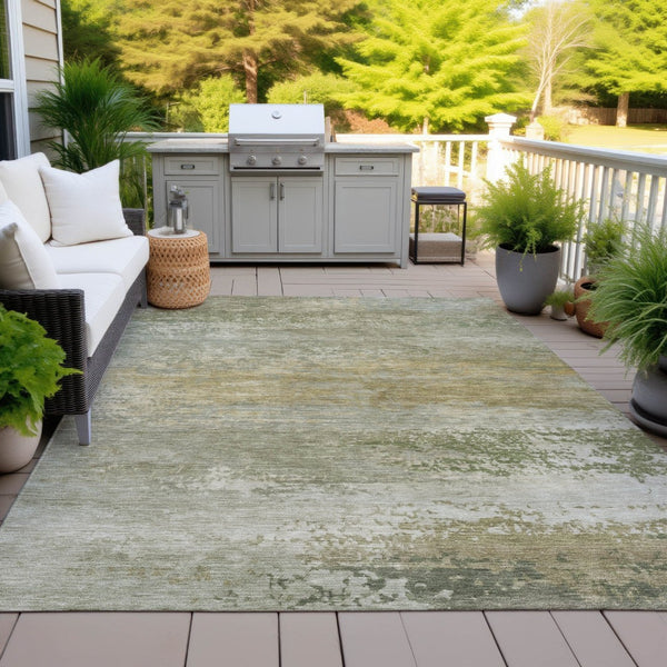 HomeRoots 5' Chic Beige and Fern Green Abstract Washable Area Rug for Indoor and Outdoor Living Spaces 10' X 14' 630830