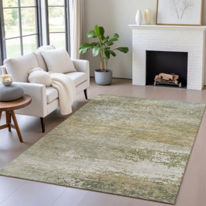 HomeRoots 5' Chic Beige and Fern Green Abstract Washable Area Rug for Indoor and Outdoor Living Spaces 10' X 14' 630830