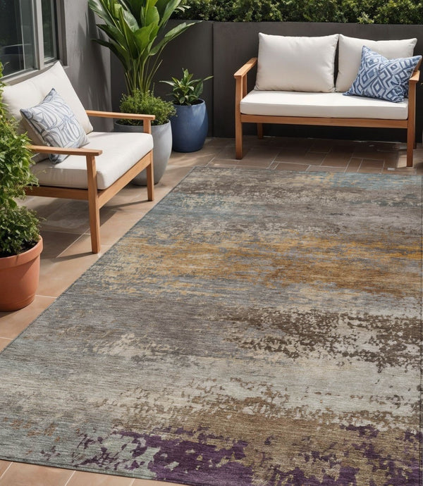HomeRoots 5' Stylish Brown, Gray & Purple Abstract Washable Area Rug for Indoor & Outdoor Spaces, Durable Design 5' X 8' 630832