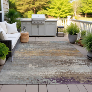 HomeRoots 5' Stylish Brown, Gray & Purple Abstract Washable Area Rug for Indoor & Outdoor Spaces, Durable Design 5' X 8' 630832