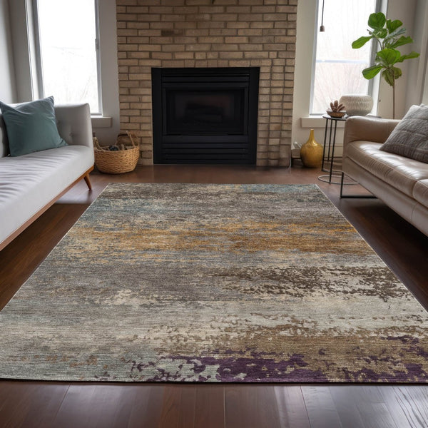 HomeRoots 5' Stylish Brown, Gray & Purple Abstract Washable Area Rug for Indoor & Outdoor Spaces, Durable Design 5' X 8' 630832