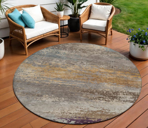 HomeRoots 5' Stylish Brown, Gray & Purple Abstract Washable Area Rug for Indoor & Outdoor Spaces, Durable Design 8' Round 630833