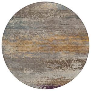 HomeRoots 5' Stylish Brown, Gray & Purple Abstract Washable Area Rug for Indoor & Outdoor Spaces, Durable Design 8' Round 630833