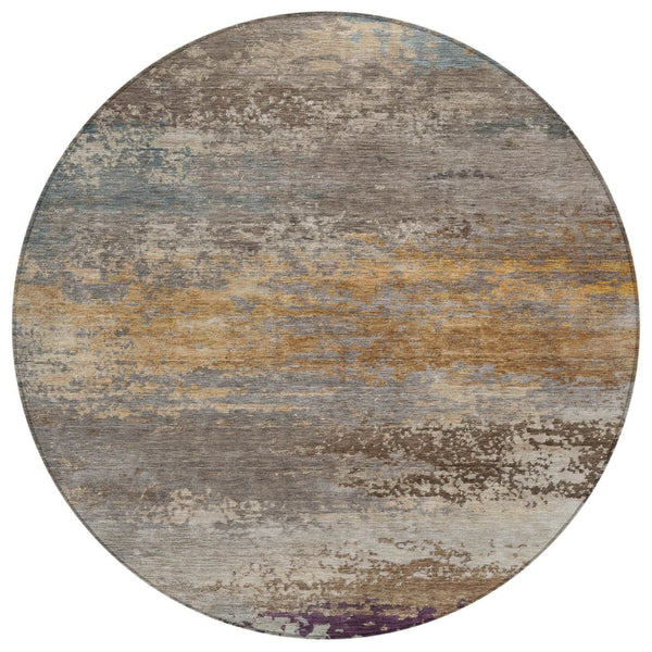 HomeRoots 5' Stylish Brown, Gray & Purple Abstract Washable Area Rug for Indoor & Outdoor Spaces, Durable Design 8' Round 630833