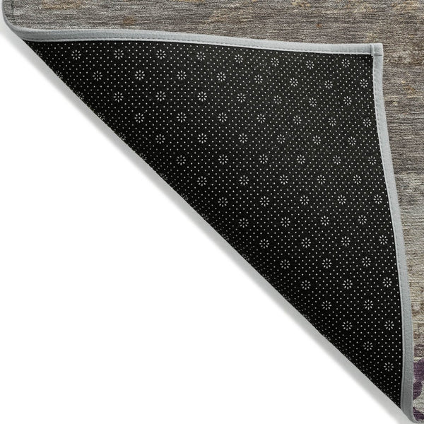 HomeRoots 5' Stylish Brown, Gray & Purple Abstract Washable Area Rug for Indoor & Outdoor Spaces, Durable Design 8' Round 630833