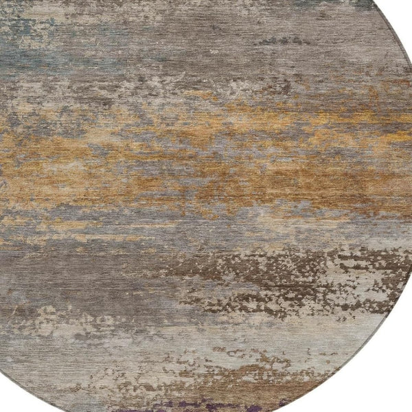 HomeRoots 5' Stylish Brown, Gray & Purple Abstract Washable Area Rug for Indoor & Outdoor Spaces, Durable Design 8' Round 630833