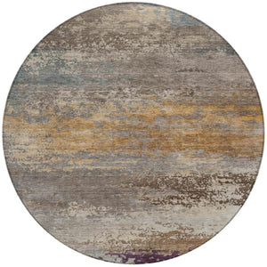 HomeRoots 5' Stylish Brown, Gray & Purple Abstract Washable Area Rug for Indoor & Outdoor Spaces, Durable Design 8' Round 630833