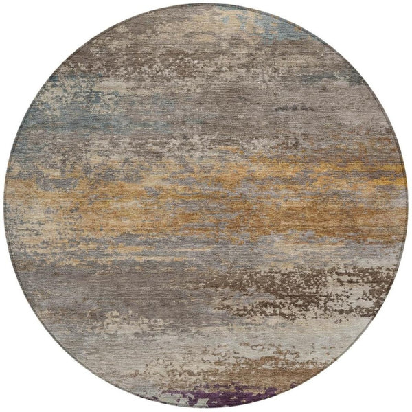 HomeRoots 5' Stylish Brown, Gray & Purple Abstract Washable Area Rug for Indoor & Outdoor Spaces, Durable Design 8' Round 630833