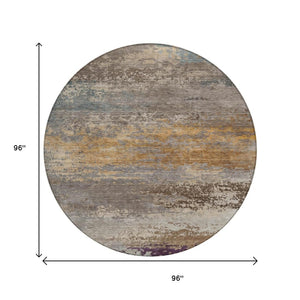 HomeRoots 5' Stylish Brown, Gray & Purple Abstract Washable Area Rug for Indoor & Outdoor Spaces, Durable Design 8' Round 630833