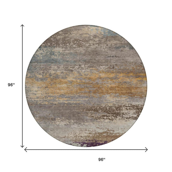 HomeRoots 5' Stylish Brown, Gray & Purple Abstract Washable Area Rug for Indoor & Outdoor Spaces, Durable Design 8' Round 630833