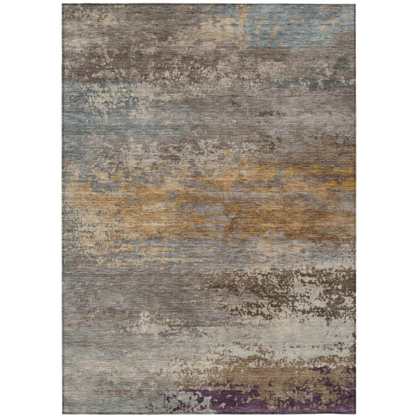 HomeRoots 5' Stylish Brown, Gray & Purple Abstract Washable Area Rug for Indoor & Outdoor Spaces, Durable Design 8' X 10' 630834