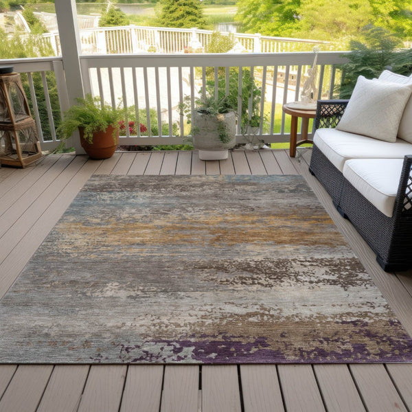 HomeRoots 5' Stylish Brown, Gray & Purple Abstract Washable Area Rug for Indoor & Outdoor Spaces, Durable Design 8' X 10' 630834