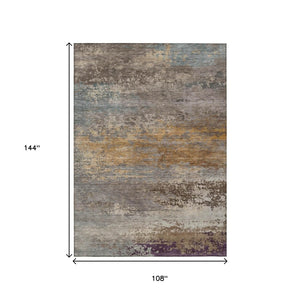 HomeRoots 5' Stylish Brown, Gray & Purple Abstract Washable Area Rug for Indoor & Outdoor Spaces, Durable Design 9' X 12' 630835