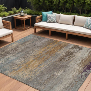 HomeRoots 5' Stylish Brown, Gray & Purple Abstract Washable Area Rug for Indoor & Outdoor Spaces, Durable Design 9' X 12' 630835