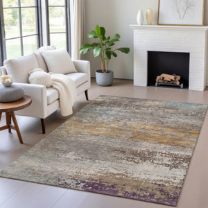 HomeRoots 5' Stylish Brown, Gray & Purple Abstract Washable Area Rug for Indoor & Outdoor Spaces, Durable Design 10' X 14' 630836