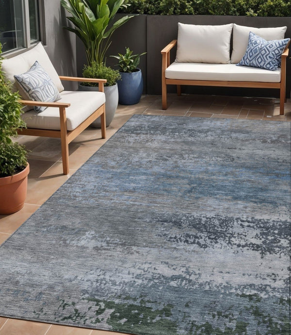 HomeRoots 5' Modern Abstract Area Rug in Pewter, Navy Blue & Charcoal – Durable, Washable for Indoor/Outdoor Use 5' X 8' 630844